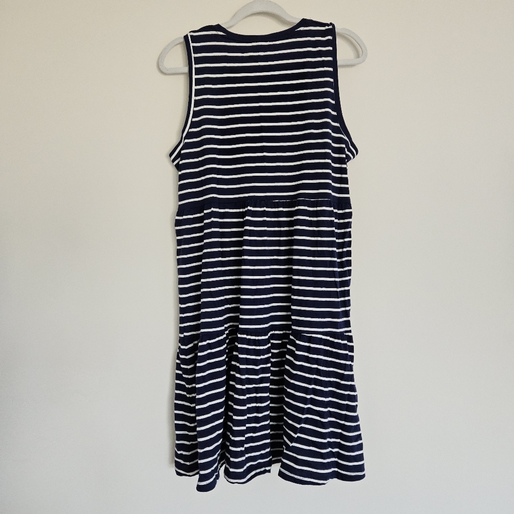 NWT J.Crew Sleeveless Striped Knit Tiered Mini Dress Navy Blue S Small Cotton - Picture 4 of 4